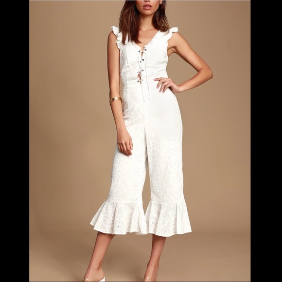 Lulus Pants - 🆕 Morning Glory Lace-Up Eyelet Jumpsuit